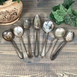 Vintage Silver Plated Spoon Collection, Lot Of 7 Spoons